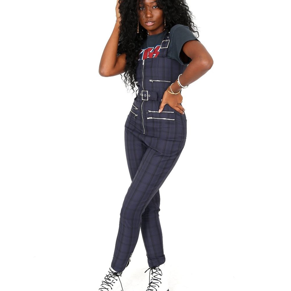 WeWoreWhat Moto Jumpsuit Navy Plaid NWT - Picture 5 of 10